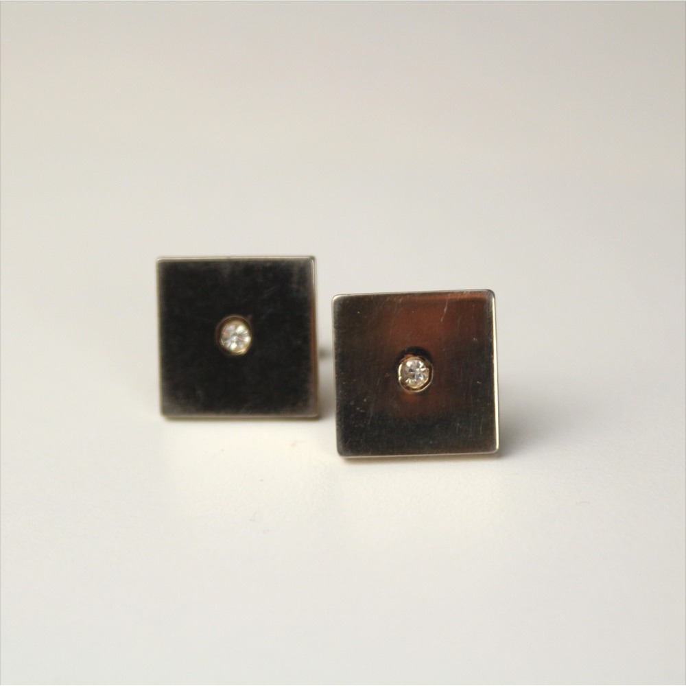 Mens Cufflinks Clear Rhinestone Gold Tone Cufflinks Rectangle - Picture 3 of 6